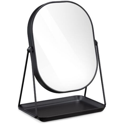 Miroir Cosmétique avec Plateau - Miroir à Poser 18 x 22,6 cm pour Maquillage avec Plateau à Bijoux - pour Chambre Coiffeuse Salle de Bain, 2x agrandissement (1/5)