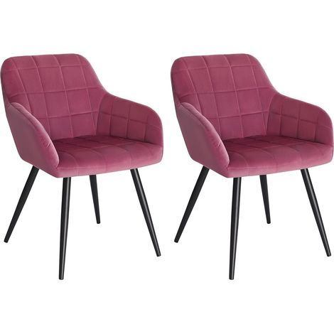 WOLTU 2X Sillas de Comedor Nordicas Estilo Vintage Juego de 2 Silla de Cocina Silla Tapizada con Reposabrazos Tapizadas en Terciopelo Estructura de Metal Burdeos (1/5)
