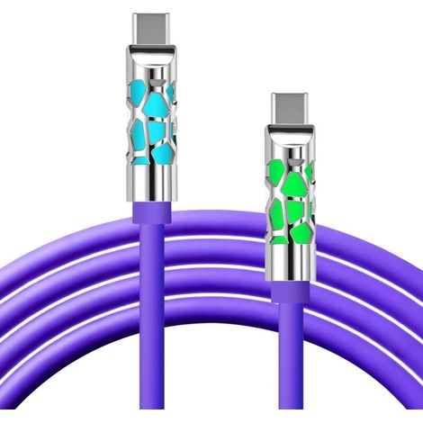 USB-C-Ladekabel, 240 W PD – USB-C-zu-USB-C-Schnellladekabel für iPhone 17, 16, 15 Pro Max, Galaxy S25, S24, Switch 2, iPad Air, Pro, MacBook, 1,2 m, 6 mm Nylon, RGB-LED (Lila)