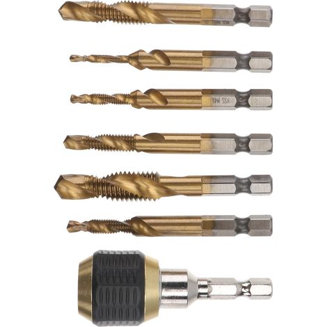 Coffret de Forets à Tarauder Hélicoïdaux Hss Queue Hexagonale 6 Tailles Acier Rapide, pour Perçage et Filetage Métrique (1/5)