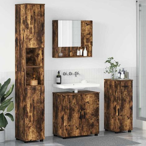 vidaXL Set di mobili per il bagno con cassetto 4 pcs Rovere fumé (1/5)