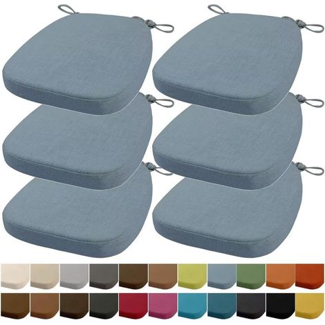 40x38x33CM(3CM Épaisseur) Coussin de Chaise, Coussin de Chaise de Jardin, Lavable, avec Fermeture éclair, Sangles, antidérapant (Bleu Ciel,6 pièces) (1/5)