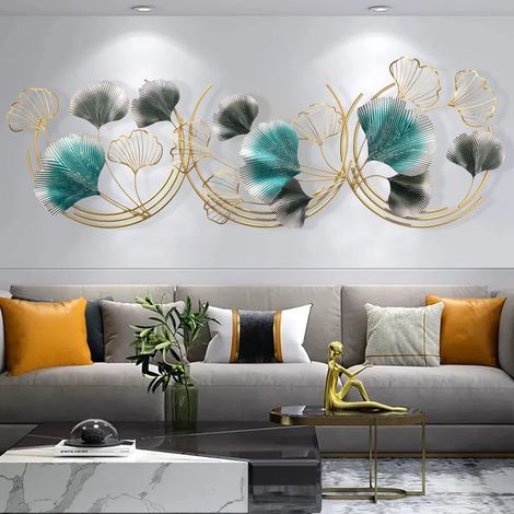 Deco Murale Metal Decoration Murale Salon Moderne Créatives 3D Metal Ginkgo Biloba Decoration Murale 150×50cm Sculpture Murale, pour Chambre à Coucher Salle D'étude Cuisine (1/5)