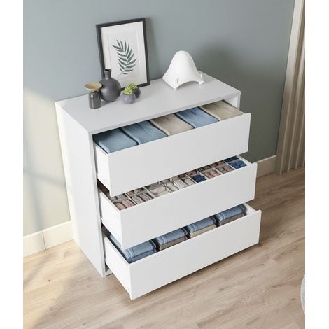 Dmora - Cómoda Dkutl, Cajonera con 3 cajones, Cajonera baja para interior de armario, semanario moderno, 60x44h57 cm, Blanco
