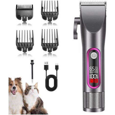 Tondeuse Chien, Professionnelle Poil Long Epais Tondeuse, Chat faible bruit pour tailler, avec Ecran LCD et 4 Accessoires de Peigne (1/5)