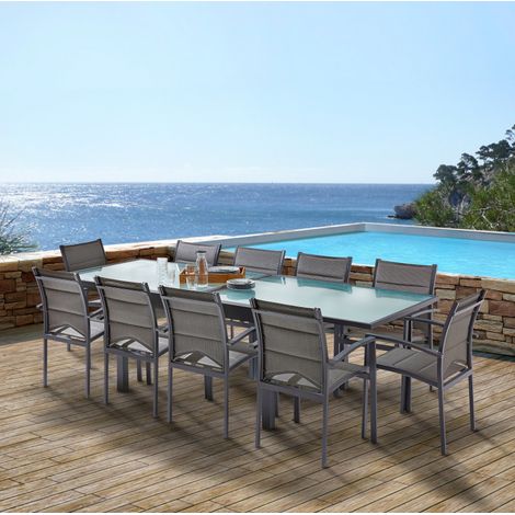 Salon de jardin Ensemble Modulo T 6/10 + F 10 Full Verre Gris Anthracite Wilsa Garden (1/3)