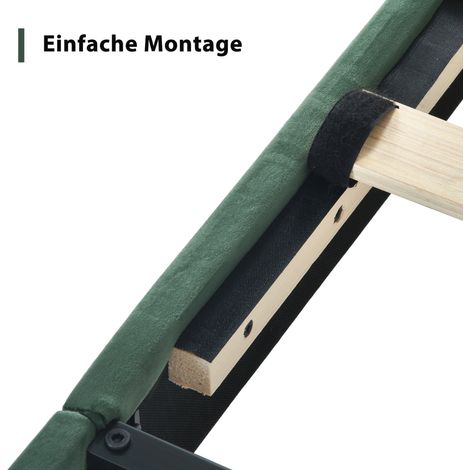 MEUBLIV Bett 90x200 cm in Dunkelgrün – gepolstertes Kopfteil, mit Matratze (1/5)
