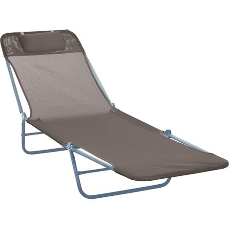 Transat de Jardin Pliable Marron, Relax Liege 2 Jambes, Dossier Rétractable 90°-180°, Structure Acier Poudré, Imperméable et Confortable, Terrasse Piscine Camping