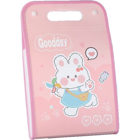 Dossier de rangement portable A4 vertical 12 compartiments, grande capacité extensible, classeur de bureau à pochettes lapin rose (1/5)