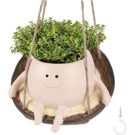 Pot Suspendu Plante Interieur et Extérieur, Jardinière Murale en Résine avec Balançoire et Visage Souriant pour Succulentes et Fleurs (1/5)