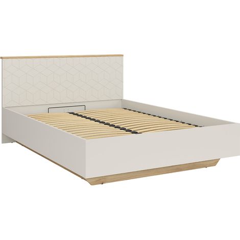 Lit coffre 160x200 avec sommier et rangement , coloris Chêne mauvella/Beige - Longueur 210,5 x Profondeur 167 x Hauteur 110/42,5 cm (1/5)