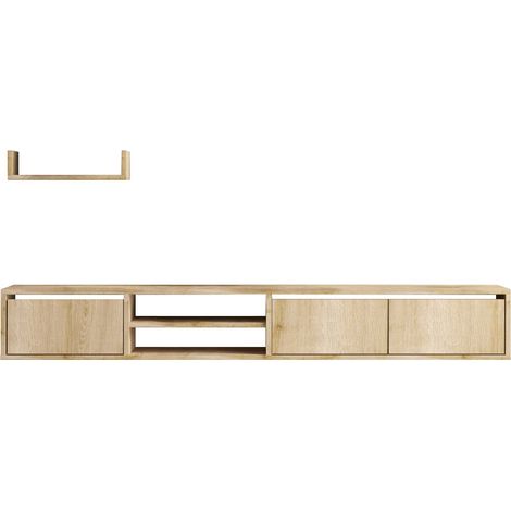 Mobile TV sospeso "Heka" con ripiano in legno - 180 x 30 x 25 cm - Beige