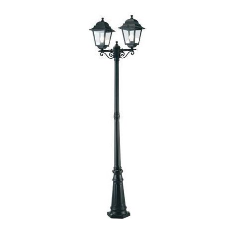 Lampione Esterno Contemporaneo H218Cm Quadrata Alluminio E Vetro Nero 2 Luci E27