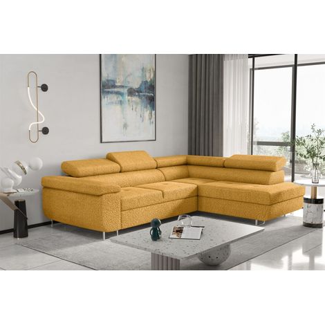 Ecksofa Sofa JADE Stoff Ascot Senfgelb mit Schlaffunktion Ottomane Rechts (1/2)