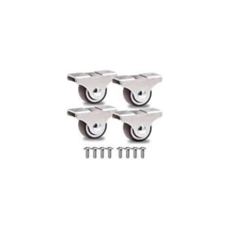 Juego de 4 mini ruedas fijas sin freno para muebles - Ruedas de 25 mm para cargas pesadas de hasta 40 kg + 8 tornillos - Plateado