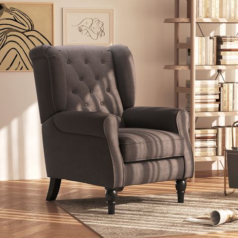 Fauteuil de salon capitonné - HOMCOM - avec assise large, pieds en bois, style classique - grand confort - 74 x 86 x 102 cm - marron