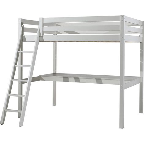 Letto a Soppalco 140x200 Rete Inclusa e Scrivania Vipack Pino Bianco (1/3)