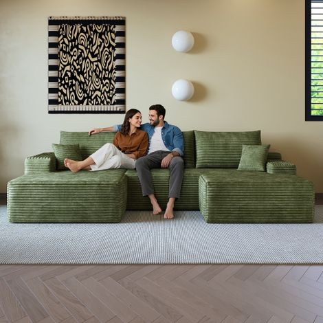Divano angolare modulare senza struttura rigida da 270 cm con chaise longue a L, divano modulare moderno con seduta profonda, nessun montaggio richiesto, divani a compressione per soggiorno, camera da (1/5)