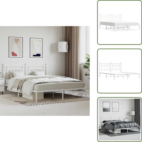 Bettgestell mit Kopfteil Metall Weiß 180x200 cm - Metallbettgestell - Doppelbett - Weißes Bettgestell - Boxspringbetten - Bettrahmen