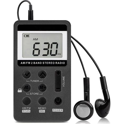 Mini ra stéréo portable, ra de poche rechargeable, ra stéréo AM/FM double bande avec  pour seniors (noir) (1/5)