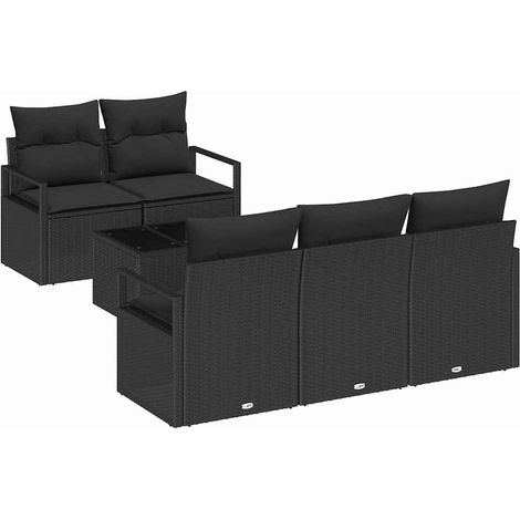 Sofa Set with Cushion Manual 6 pcs Black Poly Rattan vidaXL