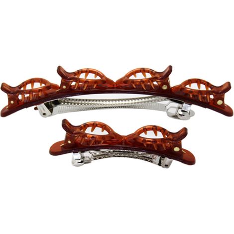 Diadema unisex con flecos y pinza, para hombre y mujer, estilo deportivo, doble fleco, pinzas para el cabello, juego de 2, color marrón, con resorte.