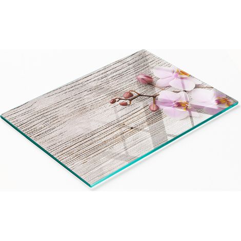 Tableau en verre élégant et résistant avec motif d'orchidées sur bois 80x52 cm (1/5)