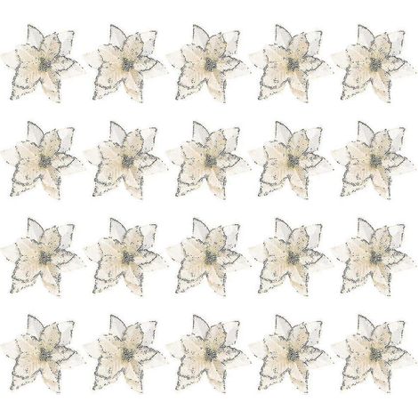 20 Stück Glitzernde Stoffblumen-Anhänger zum Aufhängen, Weihnachtsgeschenke, Heimdekoration, DIY-Kranzzubehör (golden) yu (1/3)