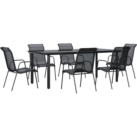 Maison Exclusive - 7-tlg. Garten-Essgruppe Schwarz Stahl und Text
