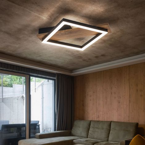 LED Deckenlampe Designlampe Wohnzimmerleuchte Esszimmerleuchte Küchenlampe, Metall Holzoptik Kunststoff schwarz, 12W 600lm 3000K warmweiß, H 5,5 cm