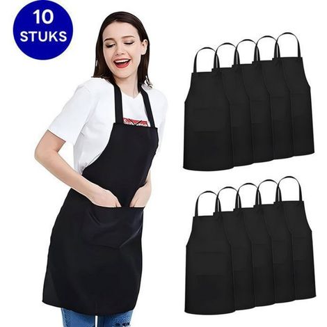Tablier de cuisine (lot de 10) - Tablier de cuisine professionnel - Tablier barbecue - Tablier unisexe - Taille unique - Tabl (1/5)