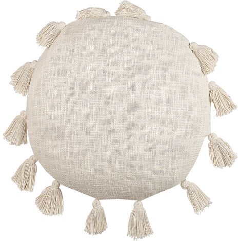 Cojín de algodón beige claro 45 cm borlas accesorio moderno boho Madia