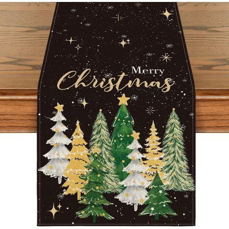 Chemise De Table - Nappe De Table Noire Pour Fêtes De Fin D Année - Dimensions 33 X 274 Cm - Pour Décoration De Salle À Manger Ou Cuisine (1/5)
