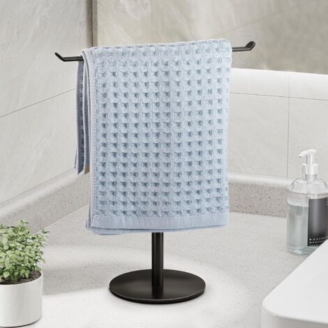 Porte-serviettes en forme de T pour salle de bain, bandeau et étagères de salle de bain légères, support noir de cuisine, organisateur de comptoir étanche en acier inoxydable (1/4)