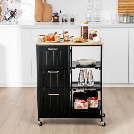 Rangement mobile pour cuisine et salle à manger, desserte de cuisine avec plan de travail en bois d'hévéa (1/5)