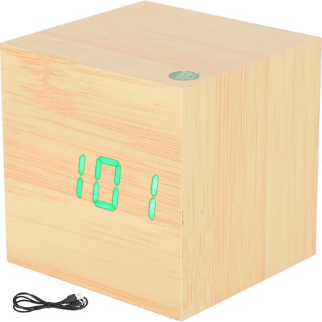 Wooden LED Clock Digital Voice Control Desk Rectangular Ornaments Wood Green Light (1/5)