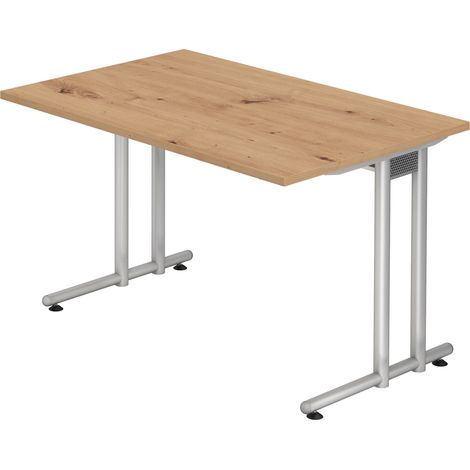 bümö® Schreibtisch "N-Serie", Tischplatte 120 x 80 cm in Asteiche, Gestell in silber (1/5)
