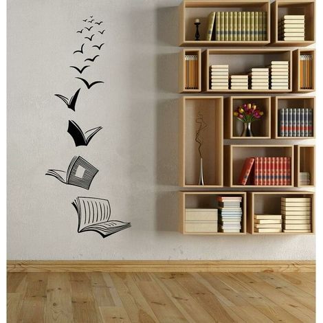 Vinilo decorativo de libro abierto para pared - Adhesivo para biblioteca escolar y aula - Decoración para sala de estudio o librería (1/3)