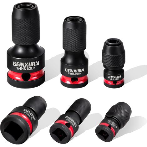 Lot de 6 adaptateurs de douille 1/2", 3/8", 1/4", entraînement carré vers tige hexagonale 1/4", adaptateur d'embout à dégagement rapide, douille pour clé à cliquet à frapper tournevis (1/5)