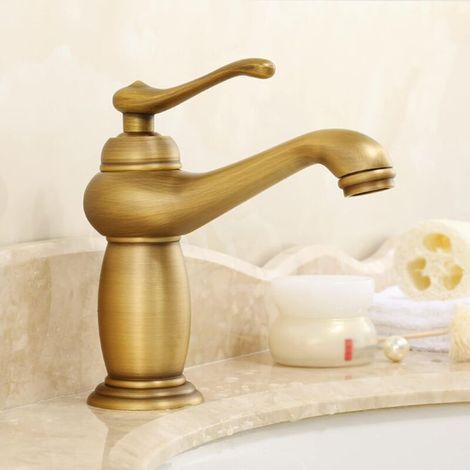 Robinet Évier Doré Salle De Bain Vintage En Cuivre Robinetterie Lavabo Compatible (1/4)