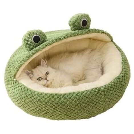 FENOPLASTICAMaison D'IntéRieur pour Chat, Couchage Anti Stress, Grotte en Forme de Grenouille Chaude et Douce avec Fond AntidéRapant (S-40cm, Moitié Hangar) (1/4)