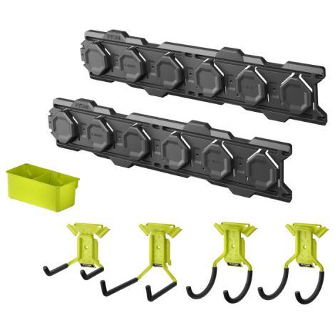 RYOBI Link System starter pack - 2 guide a parete - 4 ganci - 1 vassoio doppio - RSLWPK-7PC