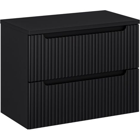 Conjunto de baño suspendido VANO 80cm: mueble bajo lavabo con cajones ranurados en negro mate + encimera para lavabo en negro mate
