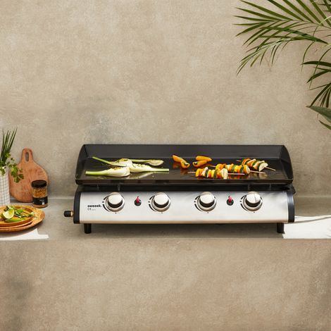 Plancha de gas con 4 quemadores de acero inoxidable,10kW