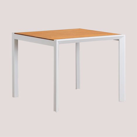 SKLUM Archer Classic Gartentisch aus Eukalyptusholz und Aluminium Gardenia Weiß 90 x 90 cm