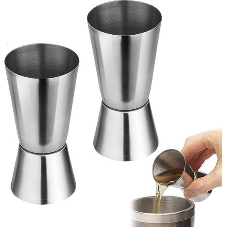 2 Pieces Cocktail Jigger, Cocktail Jigger 2cl 4cl, Double Measuring Cup Alcohol Jigger in Stainless Steel, Measuring Glass for Gin, Whiskey, Alcohol, High Quality Bar and Cocktail Accessories (1/5)