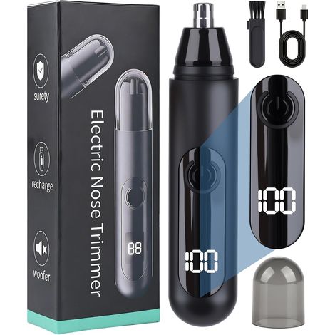 USB Rechargeable Nose Trimmer Painless Ear Hair Trimmer For Men and Women, Double Sharp Blades Nose Razor, with LED Screen, Washable Blade, Easy Clean (1/5)