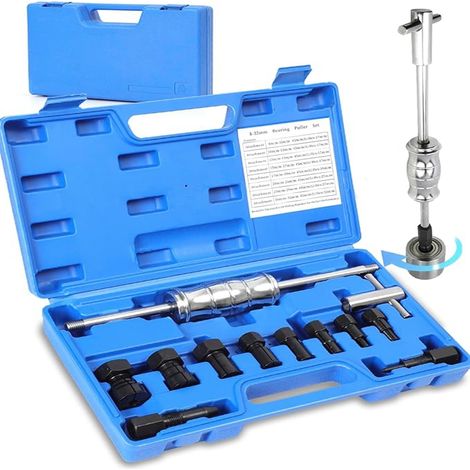 12pcs Fahrrad Innenlager Abzieher mit Gleithammer Sackloch Innen Lagerabzieher Radlager Abzieher Set mit 8 erweiterbaren Spannzangen(8-32mm)