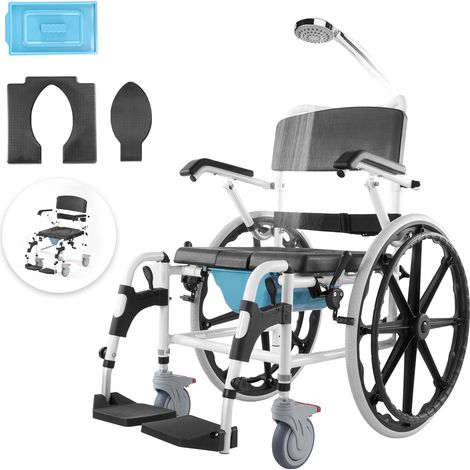 VEVOR Silla de Ruedas de Ducha de Aleación de Aluminio para Ducha Interior, Silla de Ducha con Ruedas Ajustable con Freno para Adultos Discapacitados, Carga de 136 kg, 1015 x 620 x 920 mm, Negro