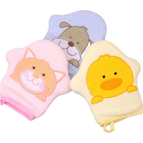 3pcs Les nourrissons et les gants de dessins animés des jeunes enfants sont essuyés, serviette de bain à éponge douce coton de baignoire (1/5)